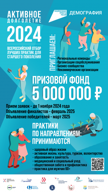 Приглашение к участию в пятом Всероссийском отборе лучших практик  для старшего поколения по стандартам Концепции активного долголетия 2024